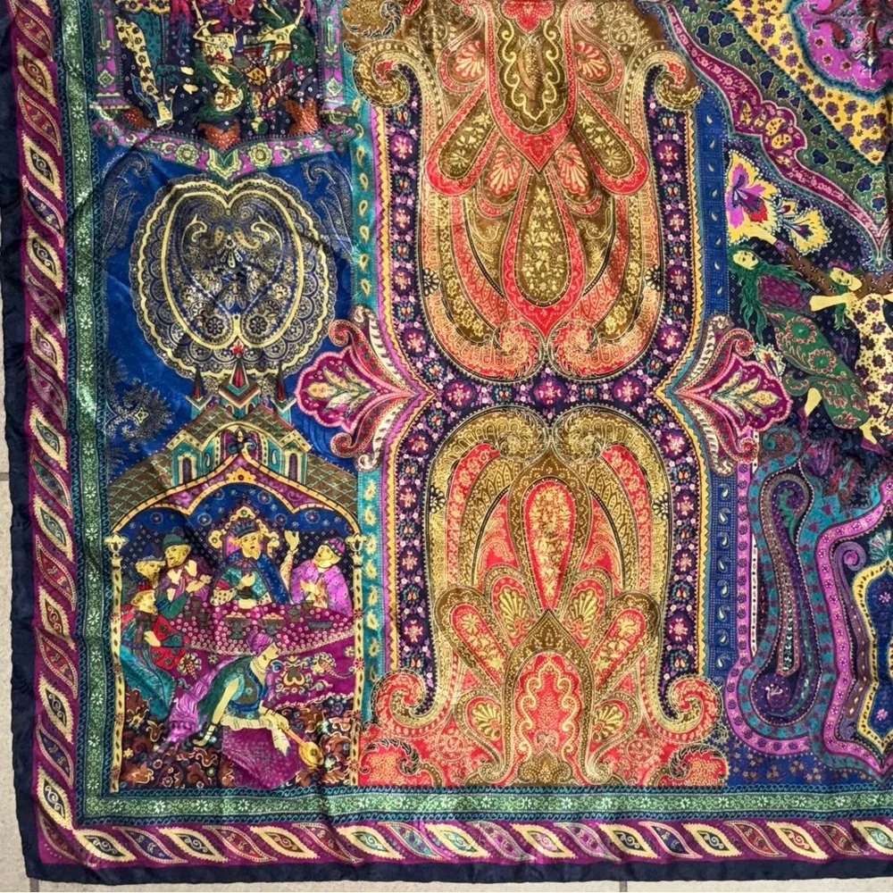 santostefano Square Scarf Made In Italy Pure Silk Colorful Paisley Rare 52”x 53”